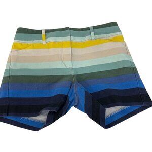 New York & Company Women's Striped Shorts Size 4 Cotton Spandex Blend Blue Green